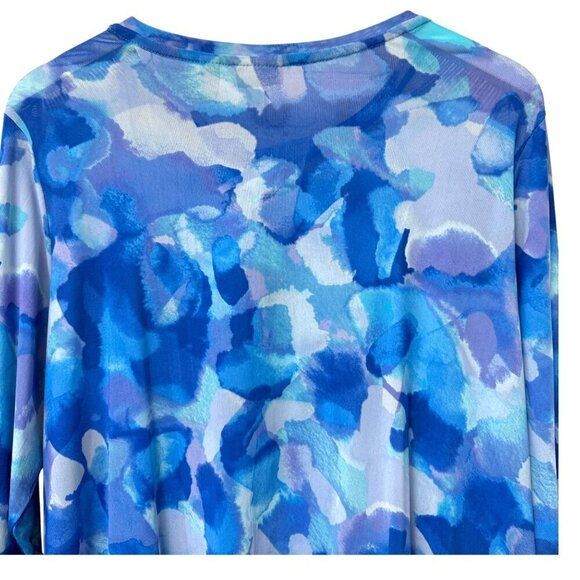 LOGO Lori Goldstein Stretch Mesh Cardigan XL Blue Watercolor Sheer Beach Top - Picture 7 of 14